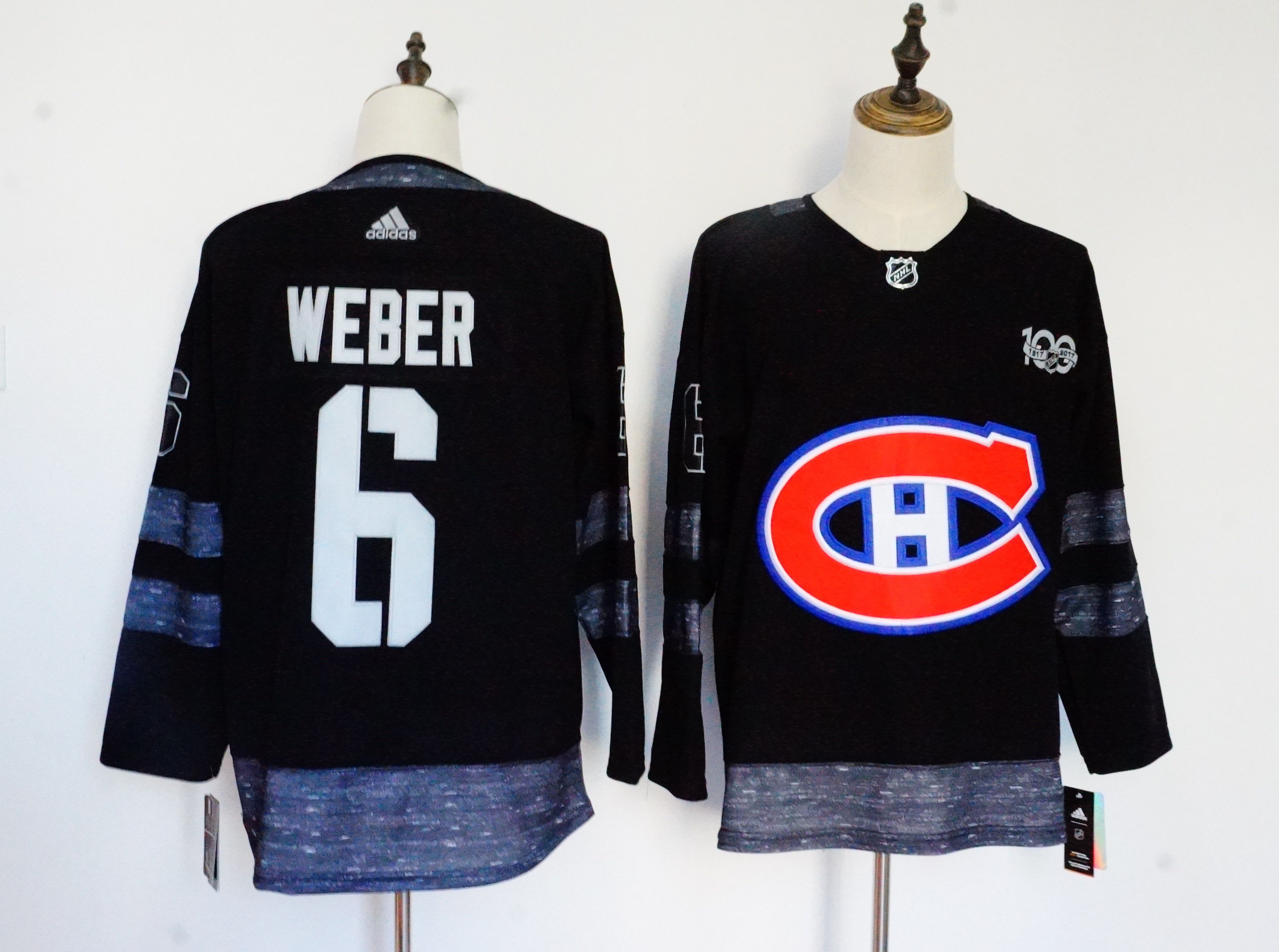 Men Montreal Canadiens 6 Weber Black 100th Anniversary Stitched Adidas NHL Jerseys